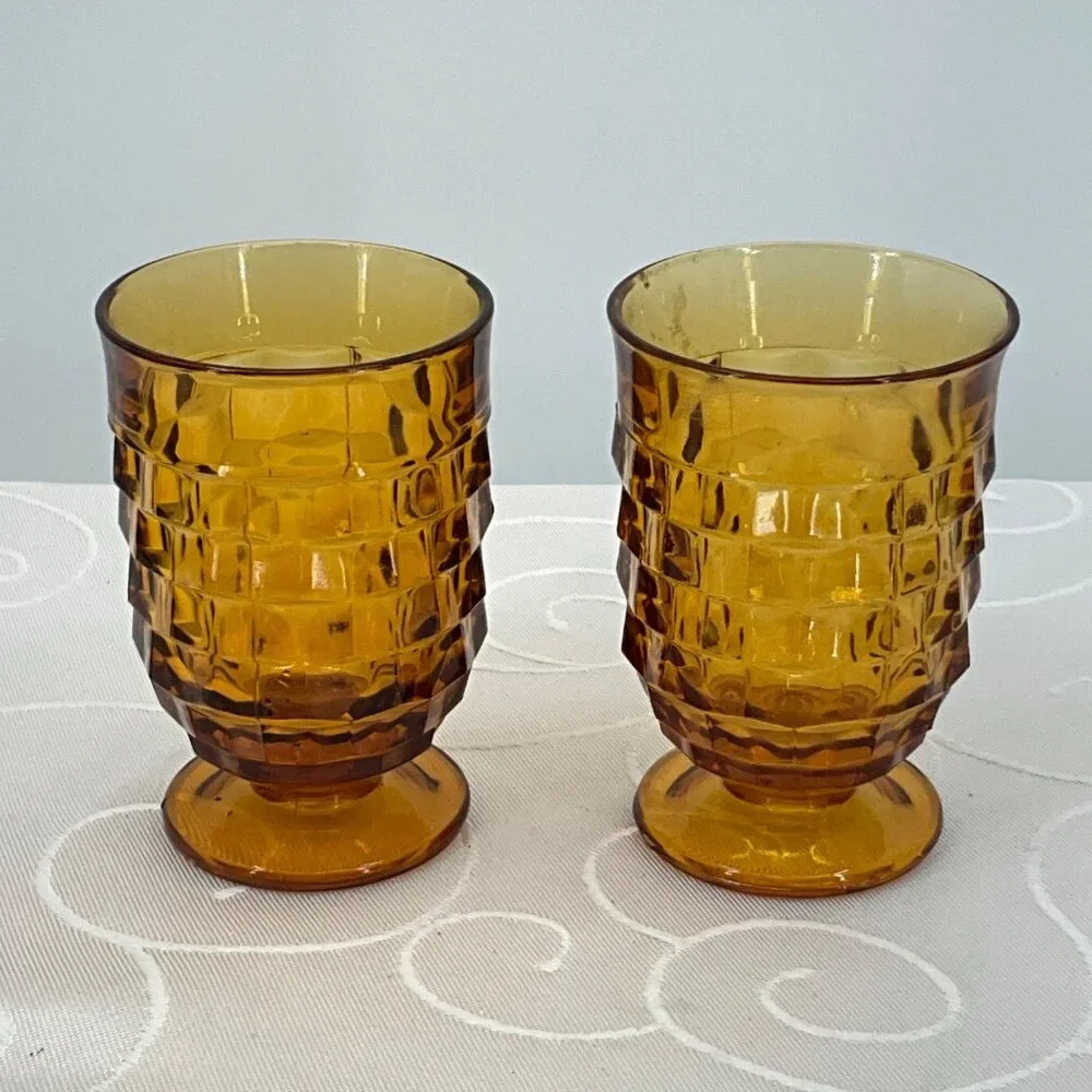 Whitehall Cubist Glass Juice Goblets Set Of 2 Textured Pattern 4 Inches Tall Col